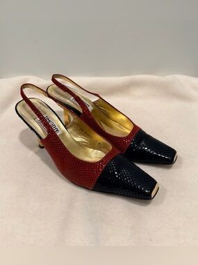Vintage 1990s Timothy Hitsman Women’s Slingback Heels in Red & Black Size 9